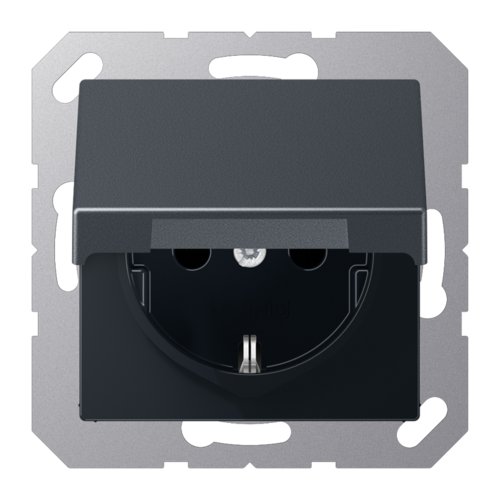 Розетка JUNG А-СЕРИЯ, скрытый монтаж, с заземлением, с крышкой, матовый антрацит