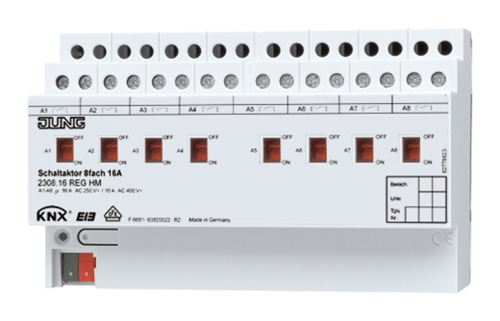 JUNG KNX Актор 8-ми канальный 220V AC 16 A возм ручн упр DIN-рейка