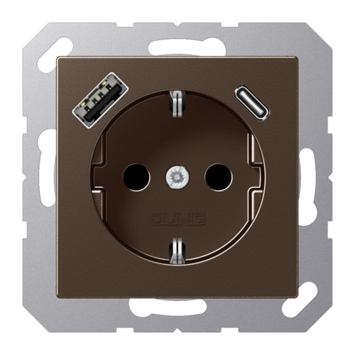 Розетка 2К+З 16А 250В~, с разъемом  USB Typ AC