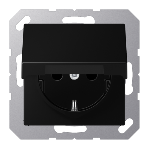 Розетка JUNG А-СЕРИЯ с крышкой с заземлением, черный матовый
