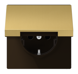 Розетка JUNG LS METAL, скрытый монтаж, с заземлением, с крышкой, латунь