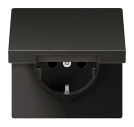 Розетка JUNG LS METAL, скрытый монтаж, с заземлением, с крышкой, со шторками, антрацит